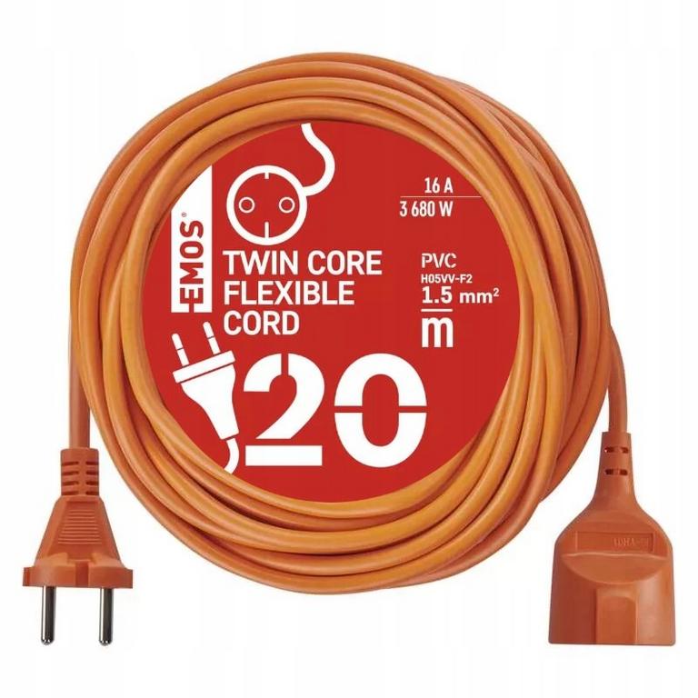 EMOS Predlžovací kábel, 1 zásuvka, 20 m, 1,5 mm², oranžový