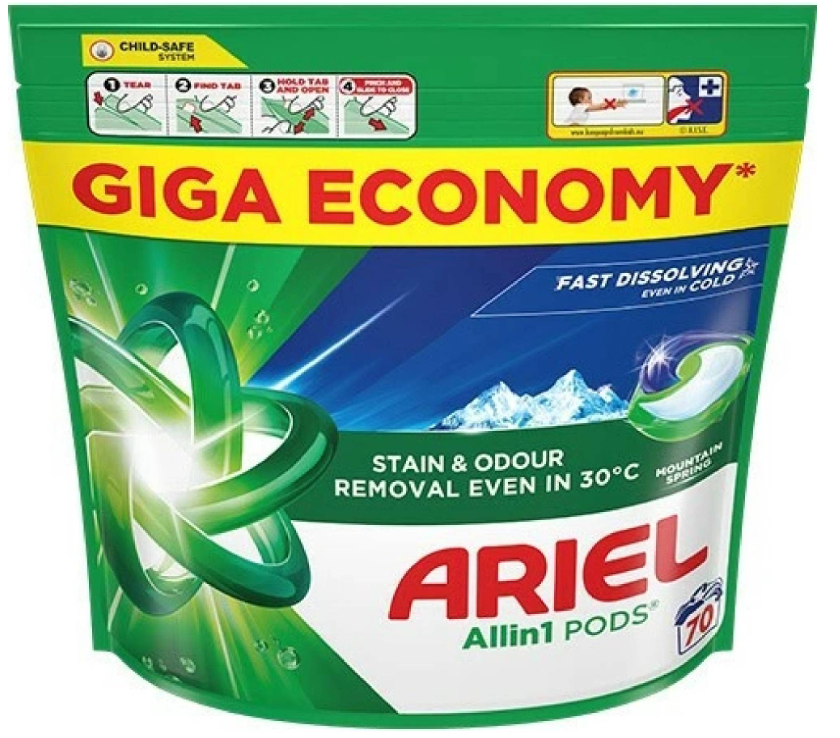 Ariel All in 1 Pods Mountain Spring kapsule na pranie, 70 ks