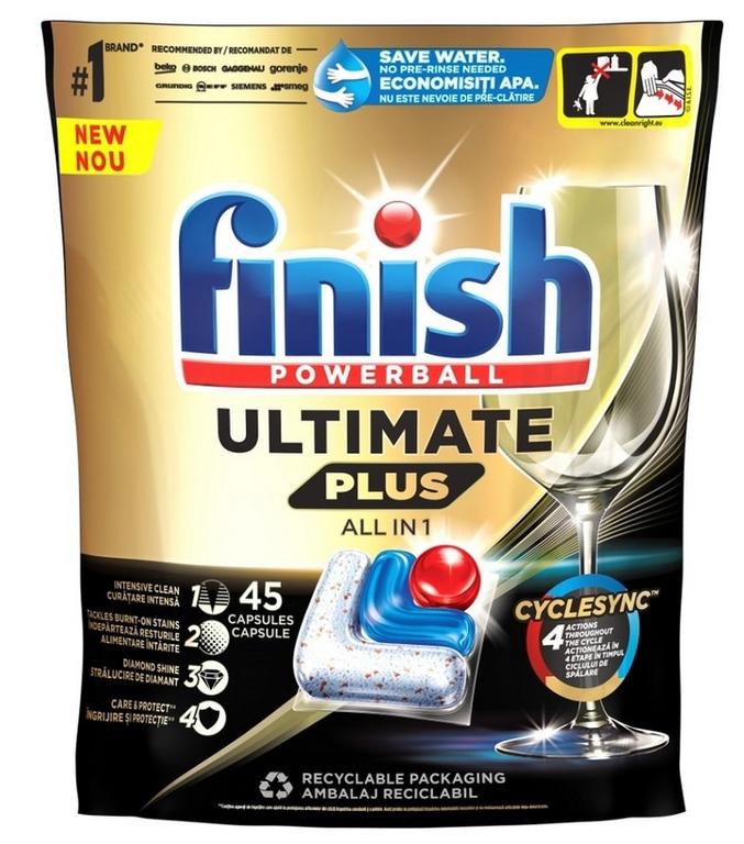 Finish Powerball Ultimate Plus All in 1 kapsule do umývačky, 45 ks