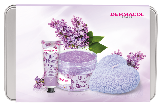KAZETA DERMACOL FLOWER SERIK PLECH KRÉM NA RUKY 30ML + TELOVÝ PEELING 200G + VONNA SVIEČKA 1KS