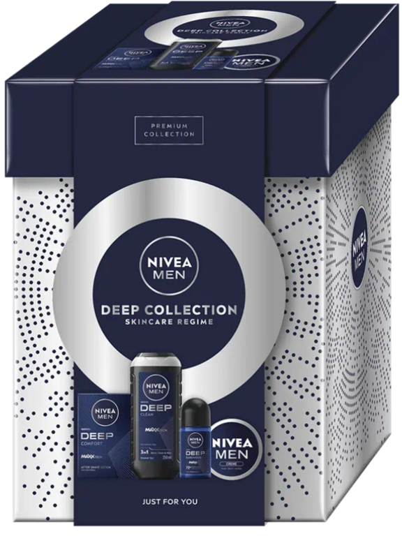 KAZETA NIVEA DEEP COLLECTION SPRCHOVÝ GÉL 250ML + ROLL ON 50ML + VODA PO HOLENÍ 100ML + KRÉM 75ML