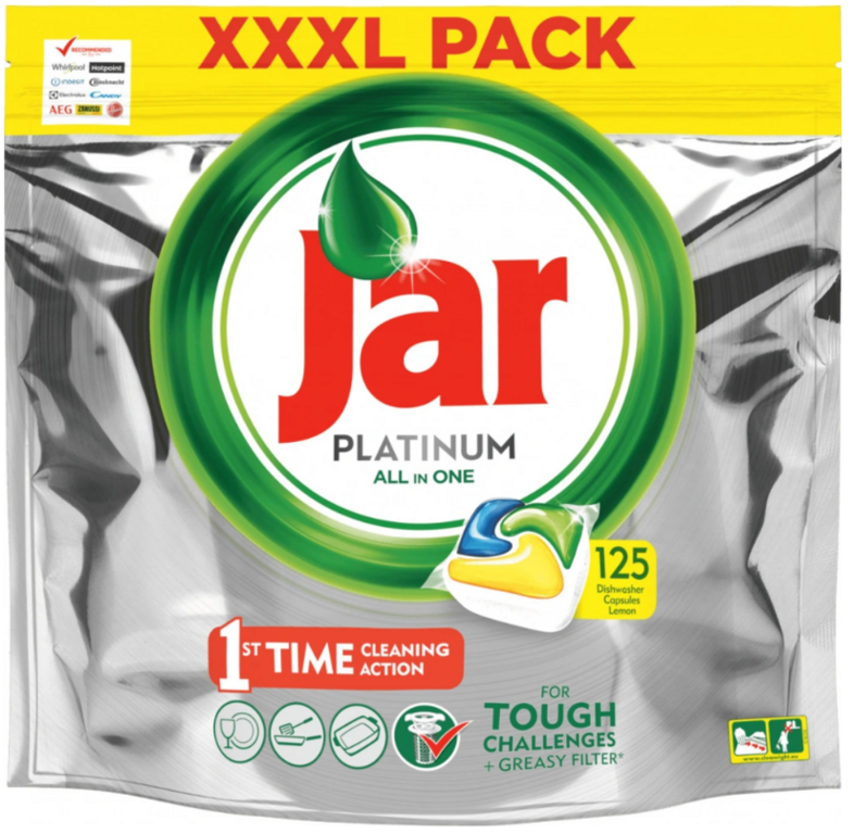 Jar Platinum tablety do umývačky riadu Lemon, 125 ks