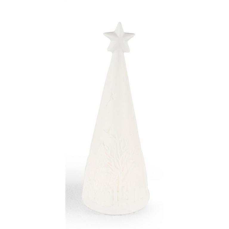 WU Porcelánový vianočný stromček s LED svetlom, biely, 6,9x6,9x17,8 cm