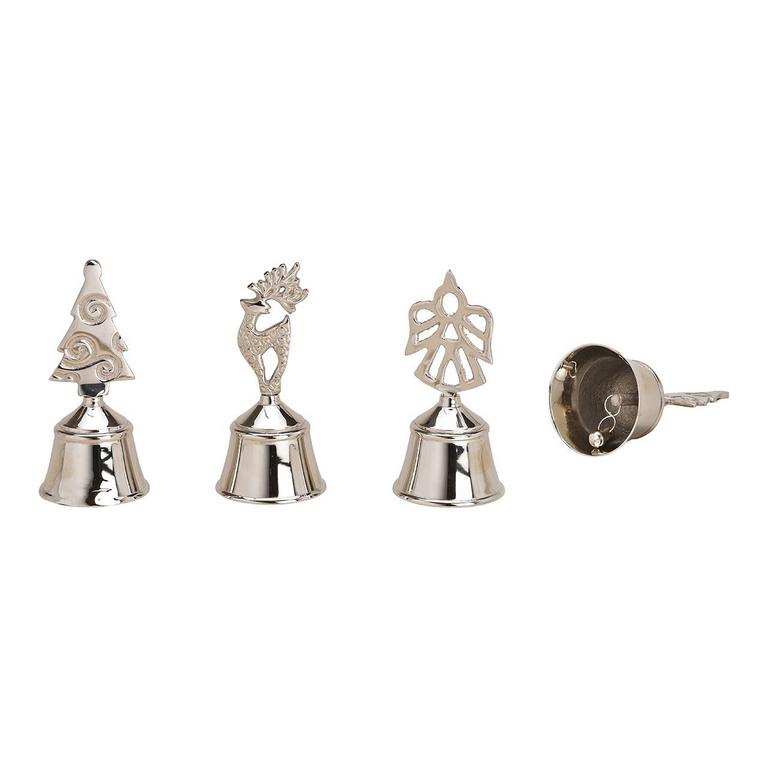 WURM Stolový zvonček vianočný, kovový strieborný, 3-dielny set (stromček, anjel, sob), výška 12 cm