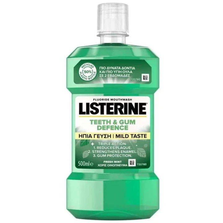 Listerine Teeth & Gum Defence Mild Taste ústna voda, 500 ml