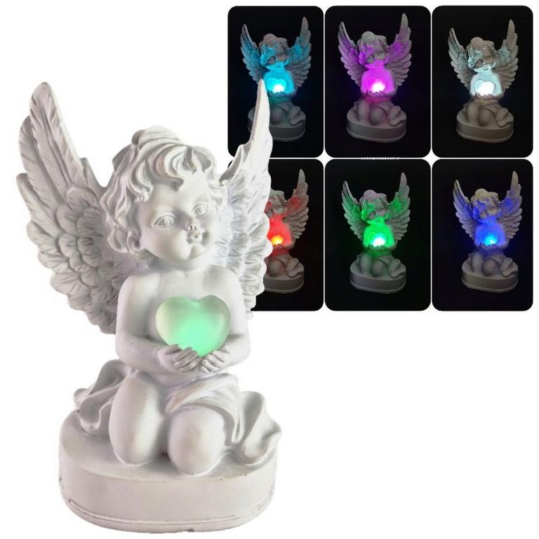 Anjel LED so srdcom RGB, 21 cm