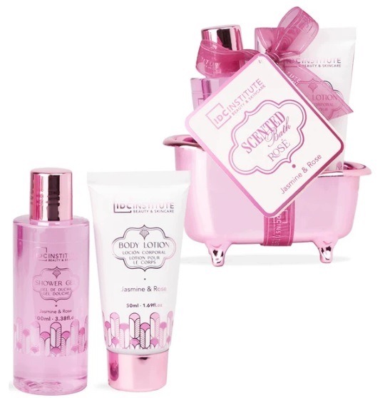 IDC Institute Scented Bath darčeková sada Jasmine & Rose, mini vanička 3 ks