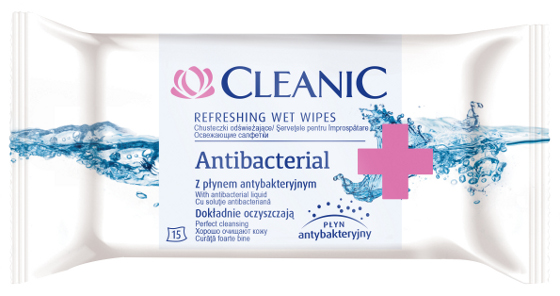 CLEANIC VLHČENÉ UTIERKY ANTIBAKTERIÁLNE 15 KS