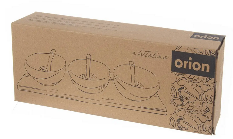ORION SERVÍROVACIE MISKY PORCELÁNOVÉ A LYŽIČKY + BAMBUSOVÁ TÁCKA