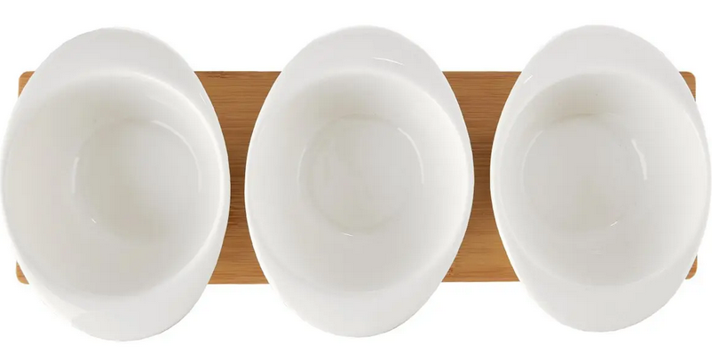 ORION SERVÍROVACIE MISKY PORCELÁNOVÉ A LYŽIČKY + BAMBUSOVÁ TÁCKA