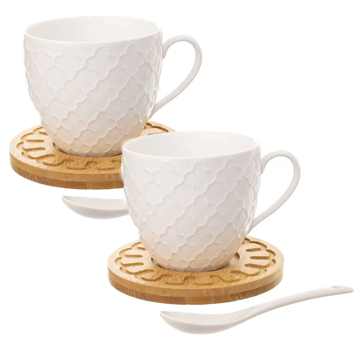 ORION SADA PORCELÁNOVÝ HRNČEK S LYŽIČKOU A TANIERIKOM WHITELINE 0,25L 2KS