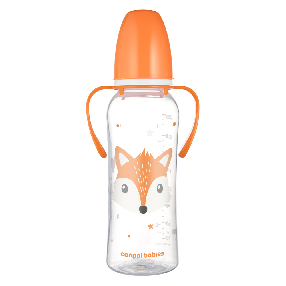 CANPOL FĽAŠA UZKOHRDLÁ S ÚCHYTMI CUTE ANIMAL 250ML 1KS MIX