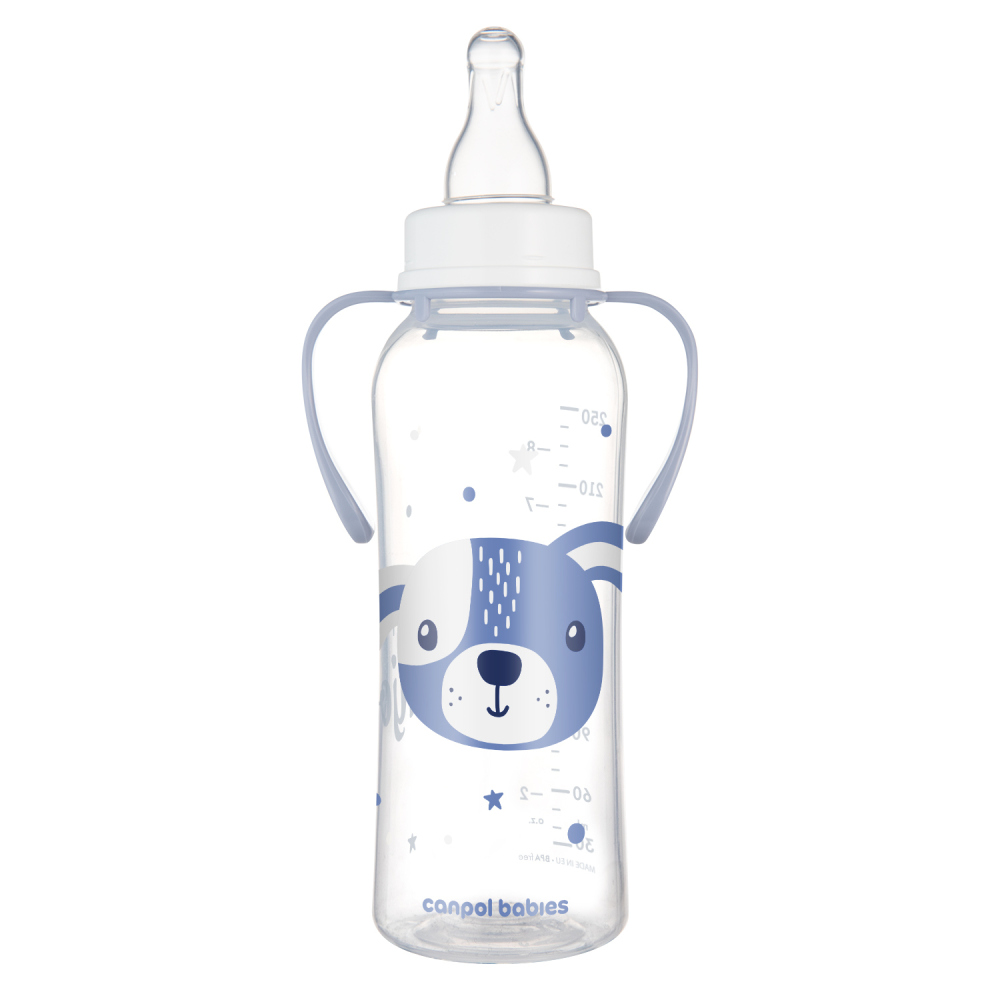 CANPOL FĽAŠA UZKOHRDLÁ S ÚCHYTMI CUTE ANIMAL 250ML 1KS MIX