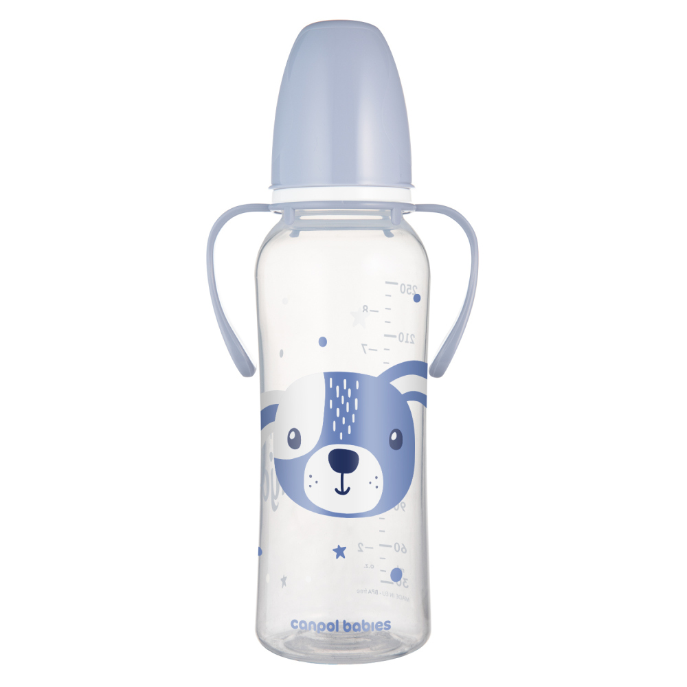 CANPOL FĽAŠA UZKOHRDLÁ S ÚCHYTMI CUTE ANIMAL 250ML 1KS MIX
