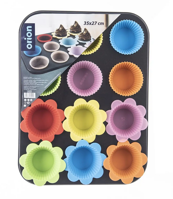 FORMA KOV MUFFINY + 12 KOŠÍKOV SILIKÓNOVÝCH