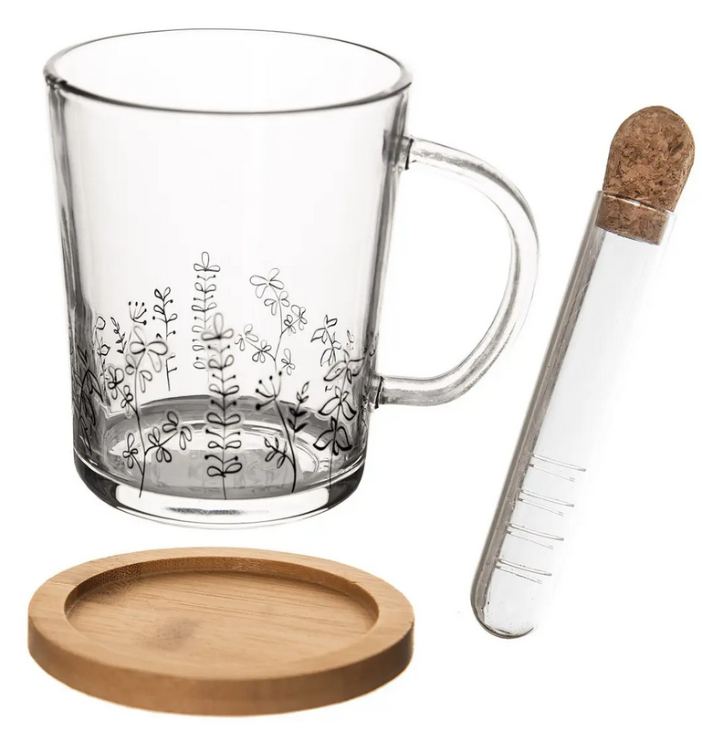 HRNČEK SKLO/BAMBUS PODŠÁLKA + INFUZÉR LUKA 0,42L